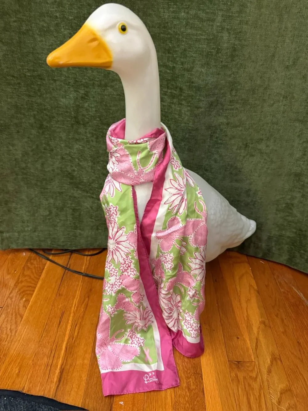 Lilly Pulitzer x Ford 100% Silk Breast Cancer Awareness Floral Scarf Pink Green